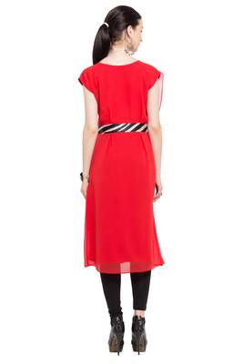 Red   Plain Georgette Stitched Long Kurti 5