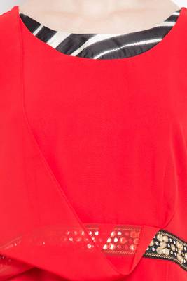 Red   Plain Georgette Stitched Long Kurti 6