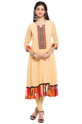 Yellow   Plain Georgette Stitched Long Kurti 1