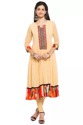 Yellow   Plain Georgette Stitched Long Kurti