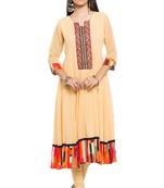 Yellow   Plain Georgette Stitched Long Kurti