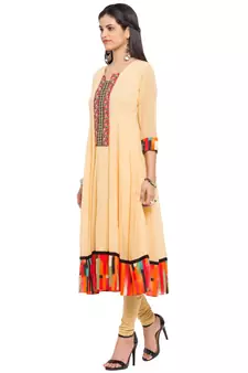 Yellow   Plain Georgette Stitched Long Kurti