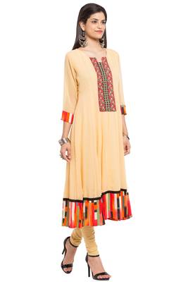 Yellow   Plain Georgette Stitched Long Kurti 4
