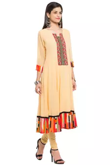 Yellow   Plain Georgette Stitched Long Kurti