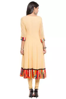 Yellow   Plain Georgette Stitched Long Kurti