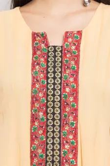 Yellow   Plain Georgette Stitched Long Kurti