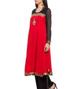 Red   Embroidered Georgette Stitched Long Kurti