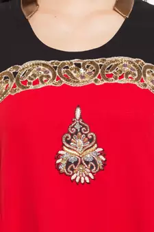 Red   Embroidered Georgette Stitched Long Kurti