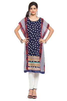 Blue   Printed Georgette Stitched Long Kurti 1