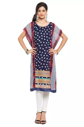 Blue   Printed Georgette Stitched Long Kurti