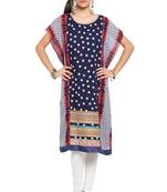 Blue   Printed Georgette Stitched Long Kurti