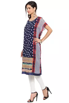 Blue   Printed Georgette Stitched Long Kurti