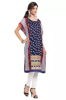 Blue   Printed Georgette Stitched Long Kurti