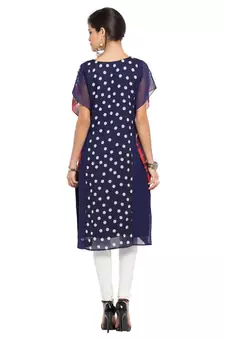 Blue   Printed Georgette Stitched Long Kurti