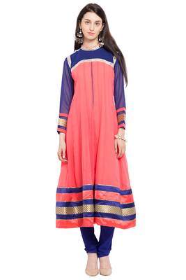 Pink Plain Georgette Stitched Long Kurti 2