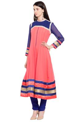 Pink Plain Georgette Stitched Long Kurti 7