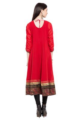 Red Embroidered Georgette Stitched Long Kurti 9