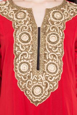 Red Embroidered Georgette Stitched Long Kurti 10