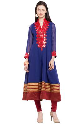 Blue Plain Georgette Stitched Long Kurti 2