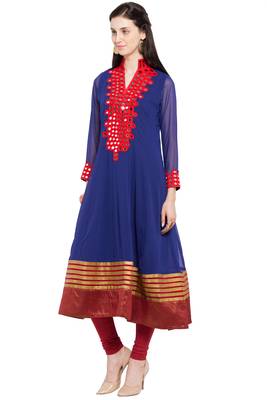 Blue Plain Georgette Stitched Long Kurti 7