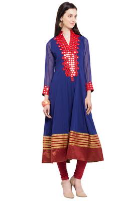 Blue Plain Georgette Stitched Long Kurti 8