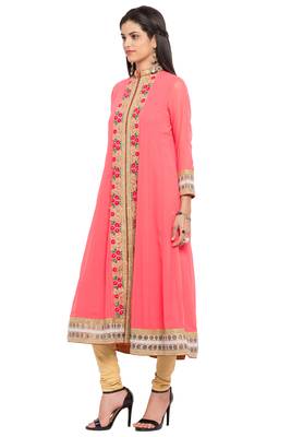 Pink Embroidered Georgette Stitched Long Kurti 8