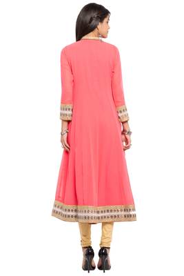 Pink Embroidered Georgette Stitched Long Kurti 9