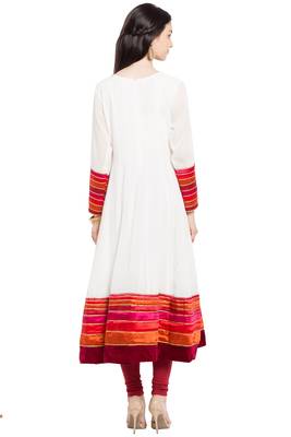 White Embroidered Georgette Stitched Long Kurti 9