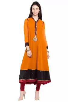 Mustard Embroidered Georgette Stitched Long Kurti