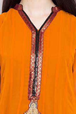 Mustard Embroidered Georgette Stitched Long Kurti 10
