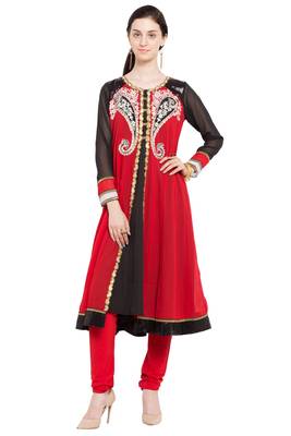 Purple Embroidered Georgette Stitched Long Kurti 2