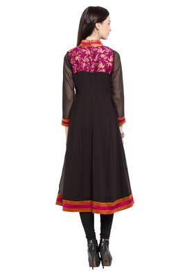Black Printed Georgette Stitched Long Kurti 9