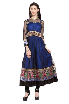 Blue Plain Georgette Stitched Long Kurti 2