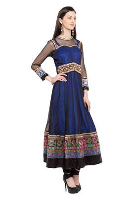 Blue Plain Georgette Stitched Long Kurti 8