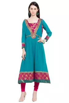 Blue Printed Georgette Stitched Long Kurti
