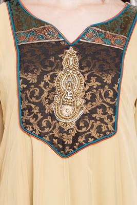 Beige Embroidered Georgette Stitched Long Kurti 10