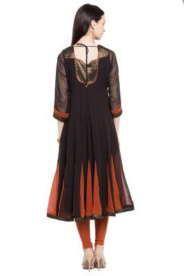 Black Embroidered Georgette Stitched Long Kurti 9