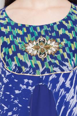 Blue Printed Georgette Stitched Long Kurtis 10