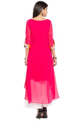 Pink Printed Georgette Stitched Long Kurti 9
