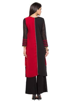 Red Embroidered Georgette Stitched Long Kurti 9