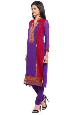 Purple Embroidered Georgette Stitched Long Kurti 7