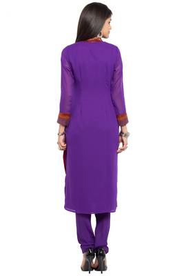 Purple Embroidered Georgette Stitched Long Kurti 9