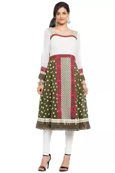 White Printed Georgette Stitched Long Kurti
