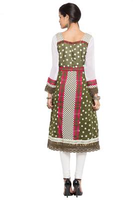 White Printed Georgette Stitched Long Kurti 9