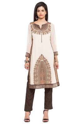 White Embroidered Georgette Stitched Long Kurti 2