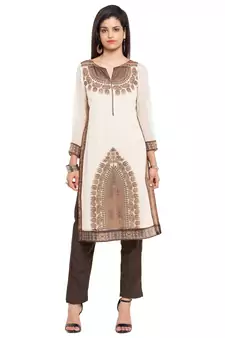 White Embroidered Georgette Stitched Long Kurti