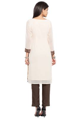 White Embroidered Georgette Stitched Long Kurti 9