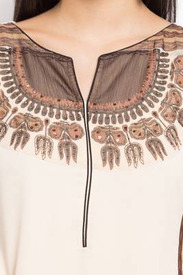 White Embroidered Georgette Stitched Long Kurti 10