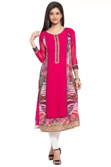 Pink Printed Georgette Stitched Long Kurti