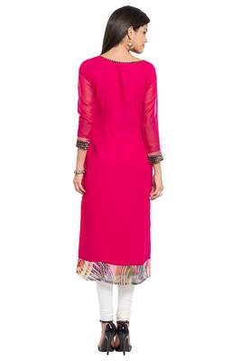 Pink Printed Georgette Stitched Long Kurti 9